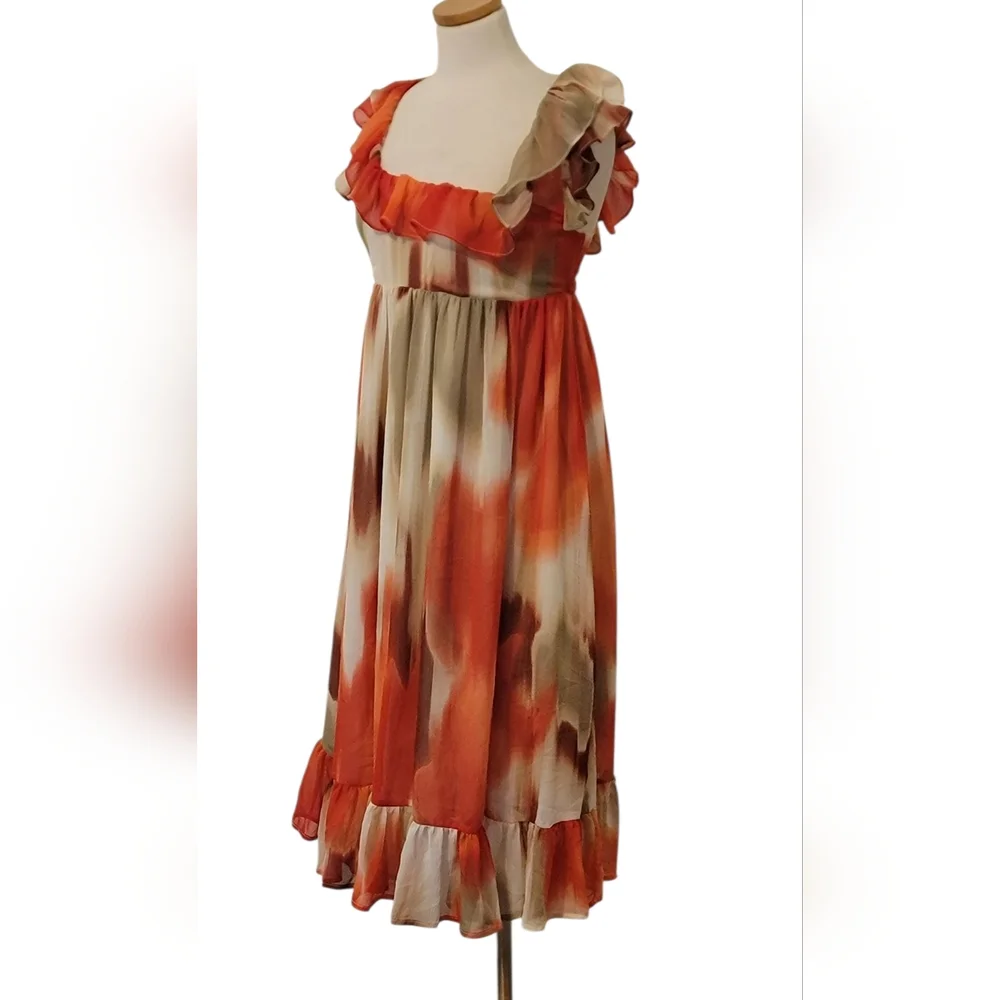 Banana Republic Chiffon Watercolor Ruffle Tie Bow Smocked Midi Dress